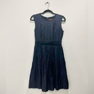 Tory Burch Womens Hildy Cotton Silk Fit & Flare Dress Sleeveless Navy Blue Small